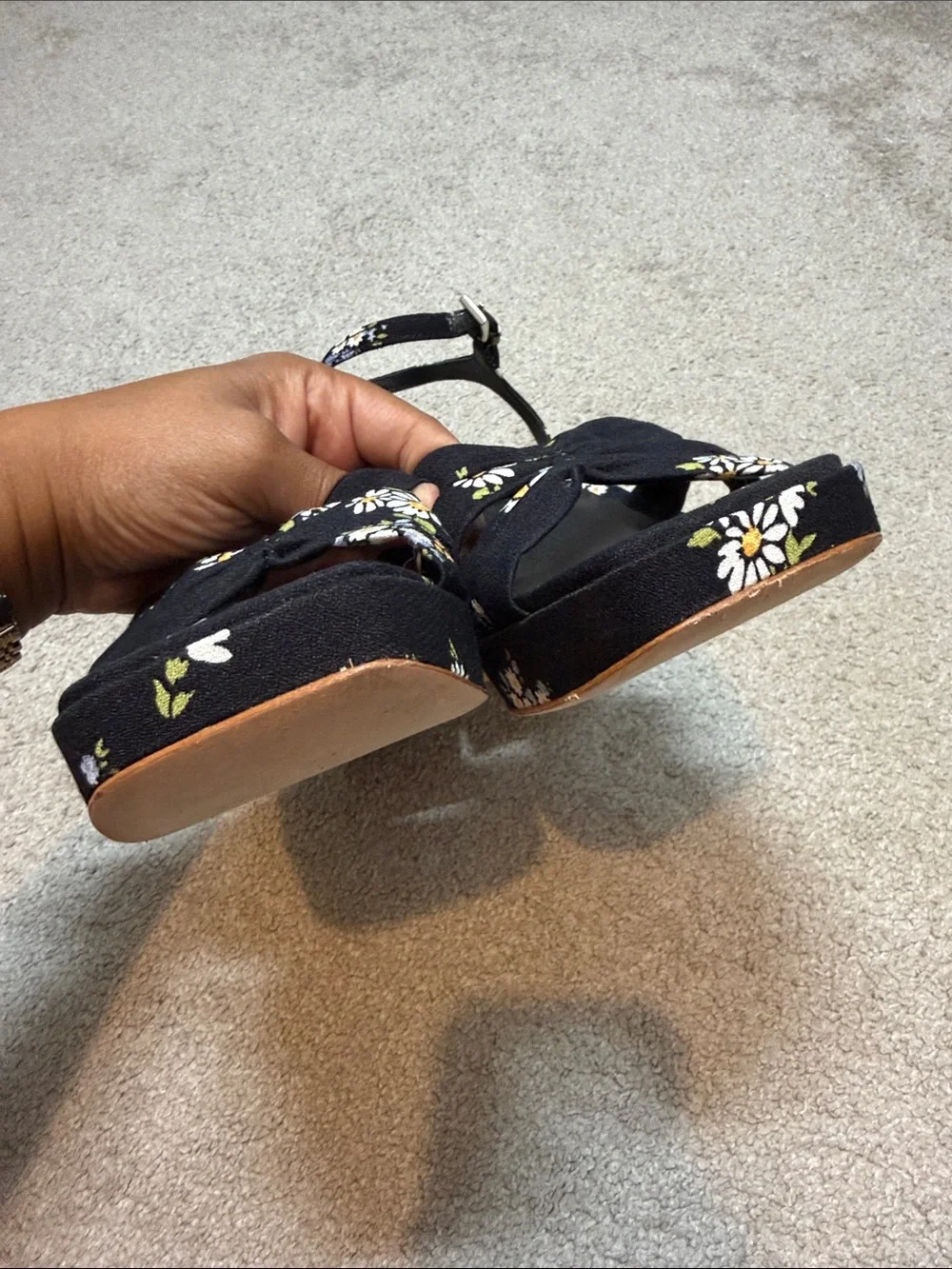 Reformation Maize Platform Sandal Floral Black in Daisy Crepe Size 11